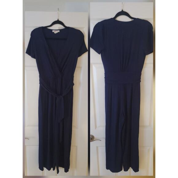 Boden Jumpsuit Womens SZ 4 Crop Wide Leg Stretch Navy Blue Jersey Knit - Picture 1 of 10